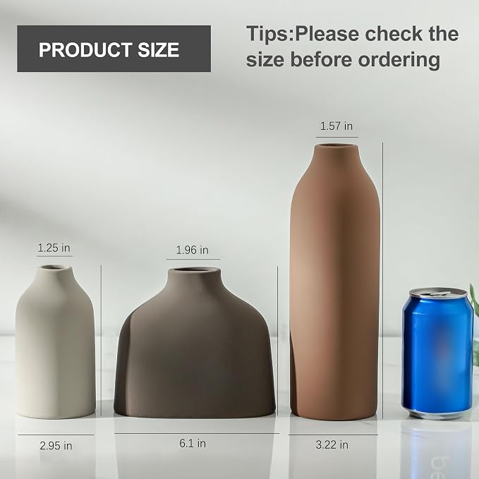 Enra Ceramic Vase Set of 3, Modern Minimalist Vases - Image 4