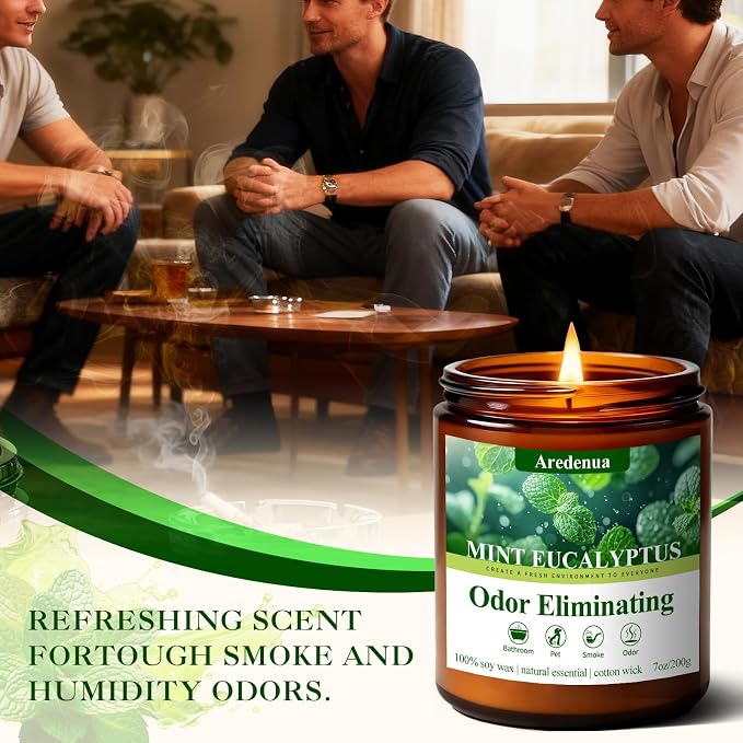 Mint Eucalyptus Odor Eliminating Candles, 7 oz Soy Scented Candle | Eliminates - Image 3