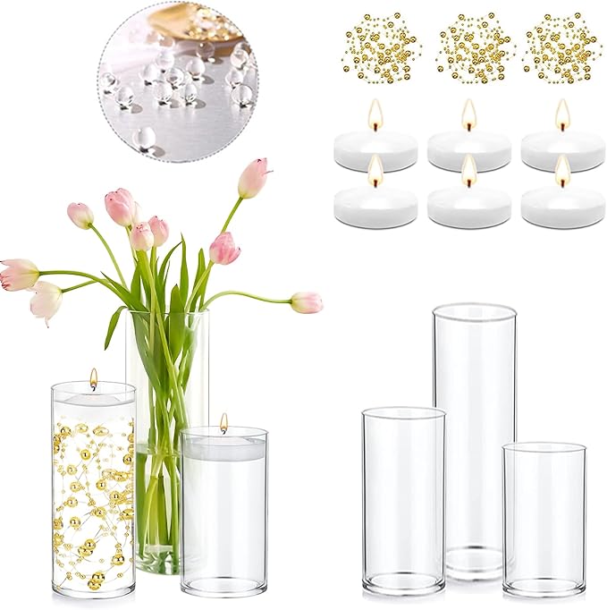 Set of 3 Glass Cylinder Vases for Centerpieces by PNJHDZ