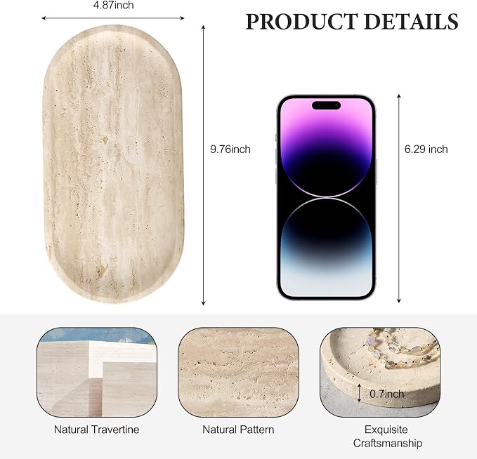 Natural Marble Tray for Bathroom Counter, Vanity Tray Stone Trays for Home - Image 2