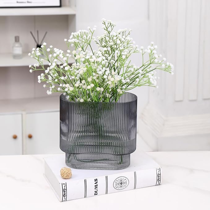 Ribbed Glass Vase, Fluted Short Vases - Image 4