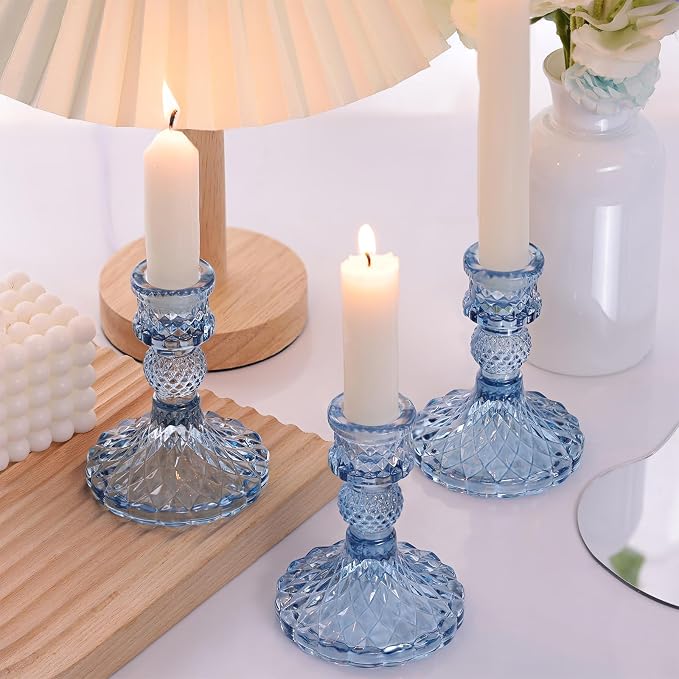 12Pcs 4" H Aqua Blue Candlestick Holders Set- Taper Candle Holders Bulk - Image 5