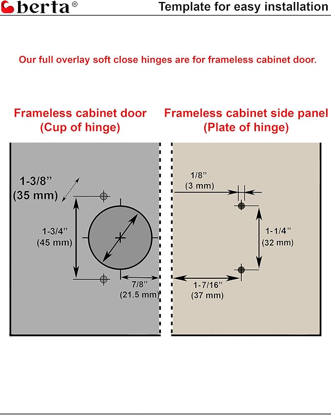 Berta 10-Pack Full Overlay Frameless Soft-Close European Hinges, 110° 3D - Image 8