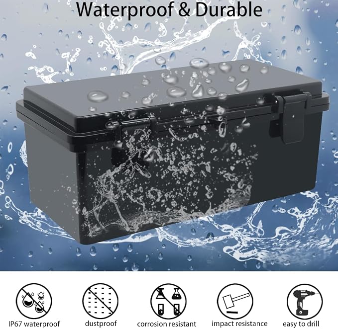Junction Box, Hinged Black Cover IP67 Waterproof ABS Project Box - Image 2