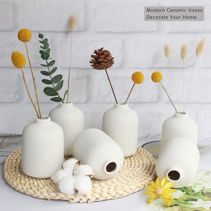 YANLING Small White Vase for Decor, 6 Pack Ceramic Vases for Pampas Grass | - Image 3