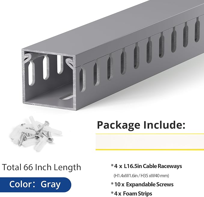 1.4"H x 1.6"W Cable Raceway, 66in Under Desk Wire Management Channel, 16.5in - Image 4