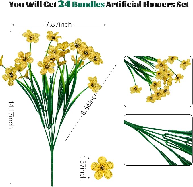 24 Pcs Artificial Flowers for Outdoor, Plastic Fake Flowers Decor, Artificial - Image 2