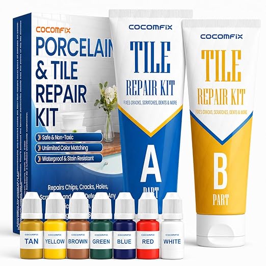 Tile Repair Kit, Ceramic & Porcelain Tile Chips & Cracks Repair-Color Match | by Cocomfix