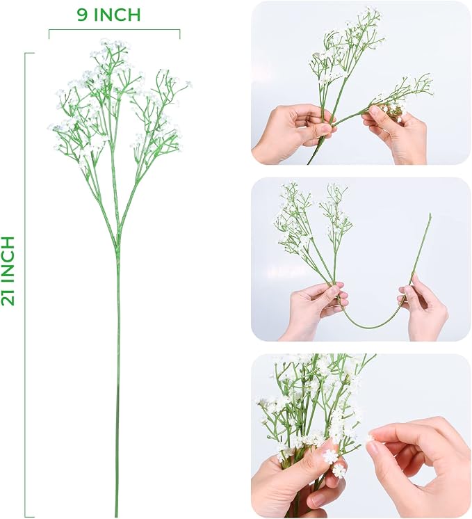 21'' Babys Breath Artificial Flowers 6Pcs White Gypsophila Faux Flowers | - Image 3