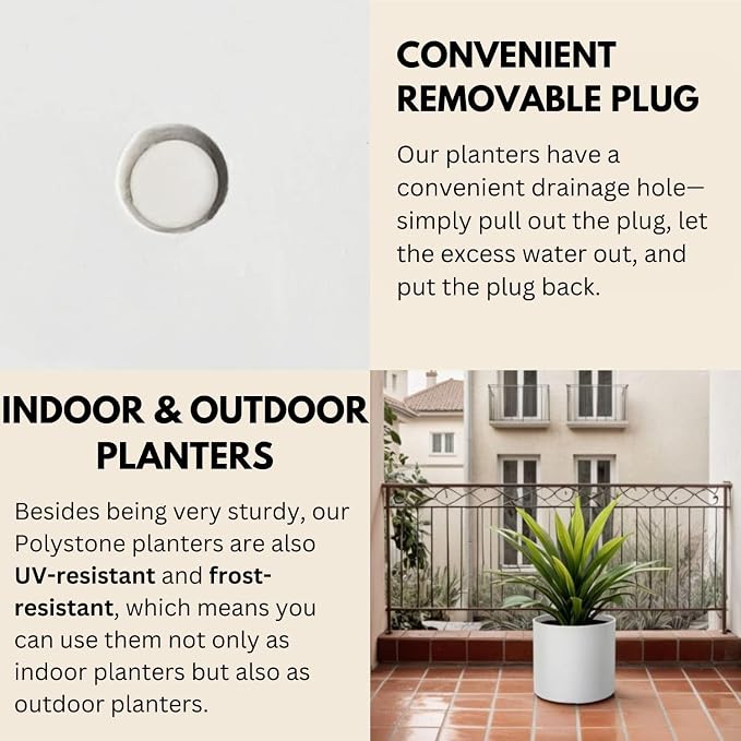Fox & Fern Large Planter for Indoor or Outdoor, Matte White, 10 Inch | UV & - Image 5