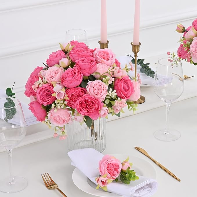 8 Packs Peonies Artificial Flowers, Mixed Pink Silk Artificial Peonies | Fake - Image 8