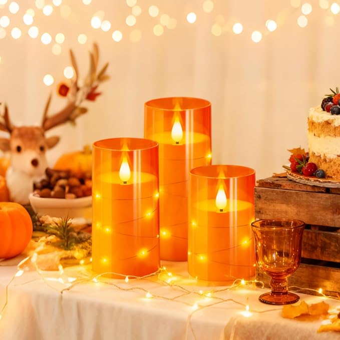 NURADA Flameless Candles with Remote Timers: Built-in Star String Lights 3D - Image 7