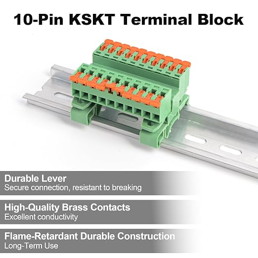 2Pcs DIN Rail Terminal Blocks, 10P Lever Wire Connectors, AWG 24-12 | 10P Lever - Image 2