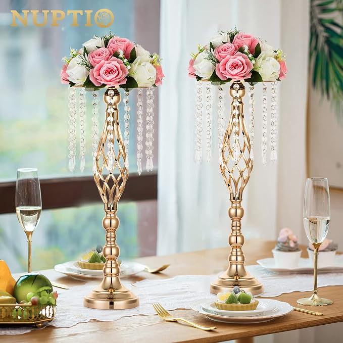 Nuptio 2 Pcs Crystal Flower Stand Wedding Centerpieces - Image 2