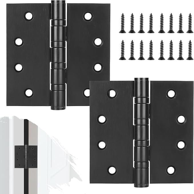 2 Pack Stainless Steel Black Door Hinges, Heavy Duty Door Hardware, 4 x 4 Inch by Cskunxia