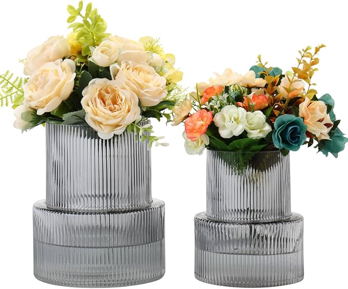 Ribbed Glass Vases for Bouquet, Modern Vase for Living Room, Coffe Table by YANWE