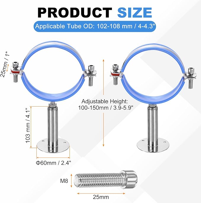 HARFINGTON 2 Set Wall Mount Ceiling Mount Pipe Supports 304 Stainless Steel - Image 2