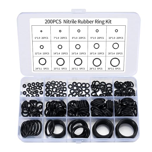 200 Pcs O Ring Assortment Kit, Rubber Washer Orings, Automotive, Air Gas by MUZHUPGUZ