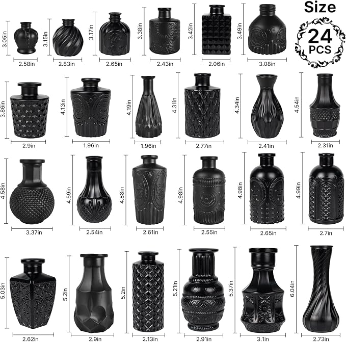 Black Glass Bud Vase Set of 24 Pcs, Small Bud Vases in Bulk, Glass Crystal - Image 4