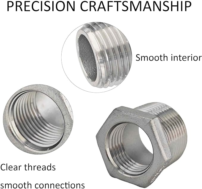 3PCS 304 Stainless Steel Reducer Hex Bushing, 3/4" NPT Male to 1/2" NPT Female - Image 4