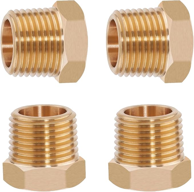 4PCS 1/2" NPT Male to 3/8" NPT Female Brass Reducer Hex Bushing, Solid Brass by Sphagaceae