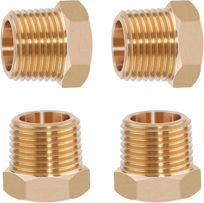 4PCS 3/4" NPT Male to 1/4" NPT Female Brass Reducer Hex Bushing, Solid Brass by Sphagaceae