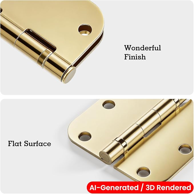TDCHINGES Rounded Door Hinges Polished Brass 3.5 Inch 5/8" Lasting Mute | 30 - Image 6