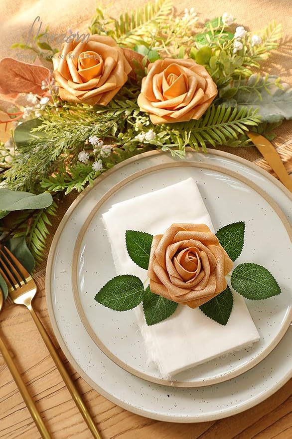 Artificial Flowers 50pcs Real Looking Gold Foam Fake Roses - Image 2