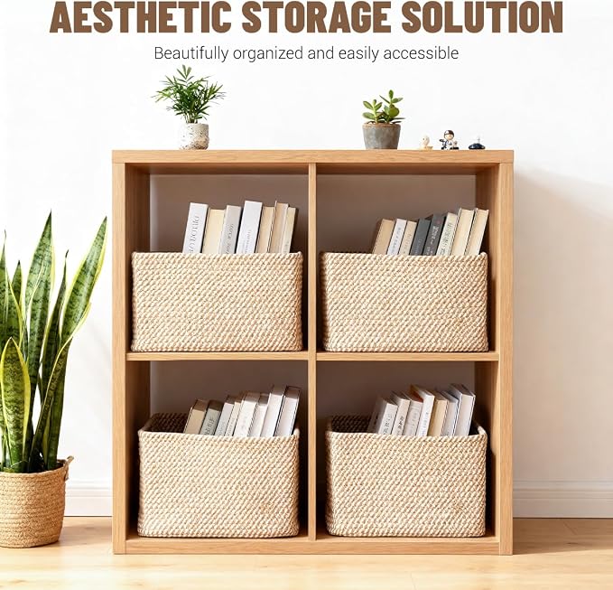 5 Pack Woven Storage Baskets, Decorative Storage Bins - Image 2