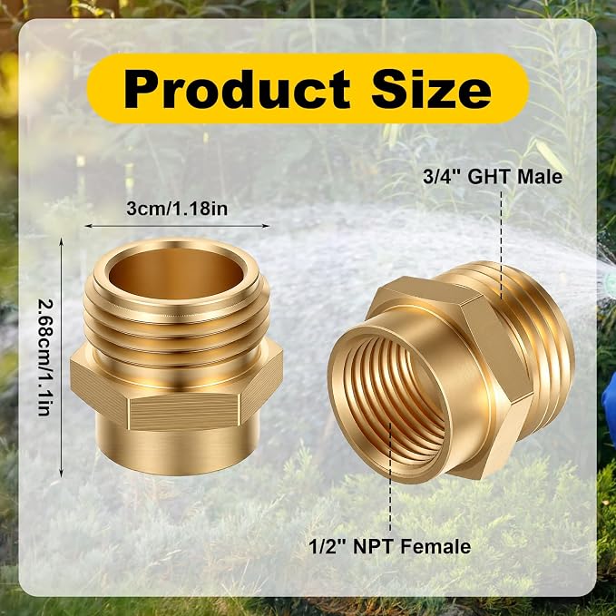 Yolev 2Pcs 1/2 Female to 3/4 Male Hose Adapter, No Leak Brass Garden Hose - Image 3
