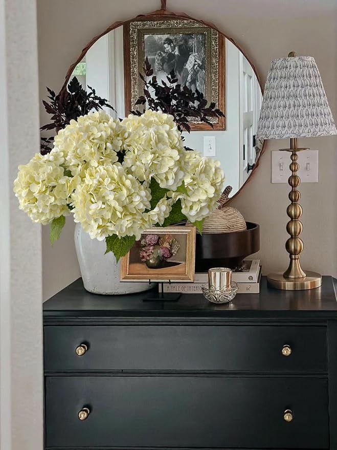 YalzoneMet 3 PCS Beige Creamy Hydrangea Artificial Flowers 21 inches Real Touch - Image 9