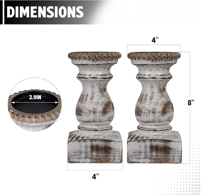 Candle Holder for Pillar Candle Set of 2, Farmhouse Wood Candle Holder - Image 2