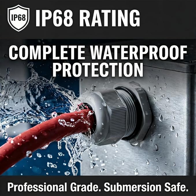 5-Pack 1/2" NPT Cable Glands, IP68 Waterproof Nylon PA66 Cord Grip, Adjustable - Image 5