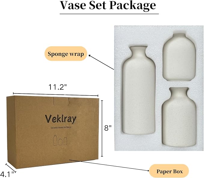 Small White Ceramic Vase Set of 3, Modern Boho Farmhouse Flowers Vases | - Image 9