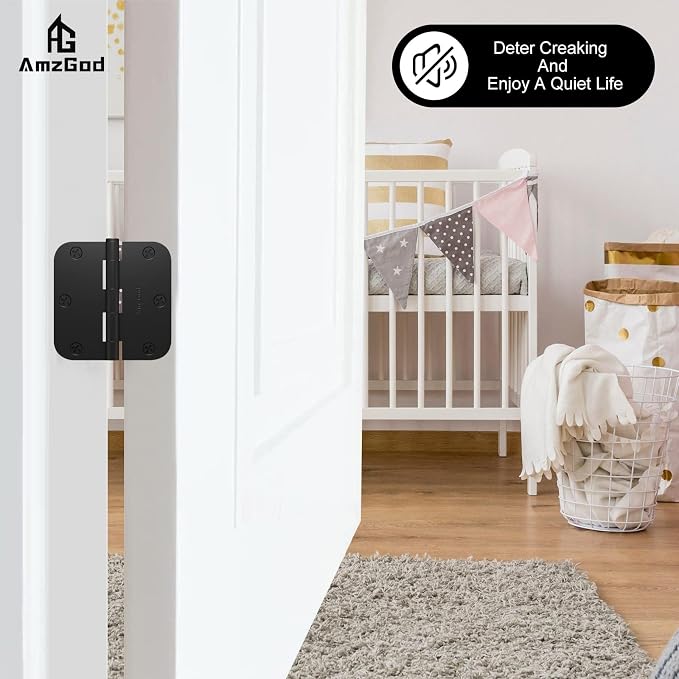 Door Hinges Matte Black 3.5 Inch Rounded 5/8" Radius 24 Pack | Black Interior - Image 2