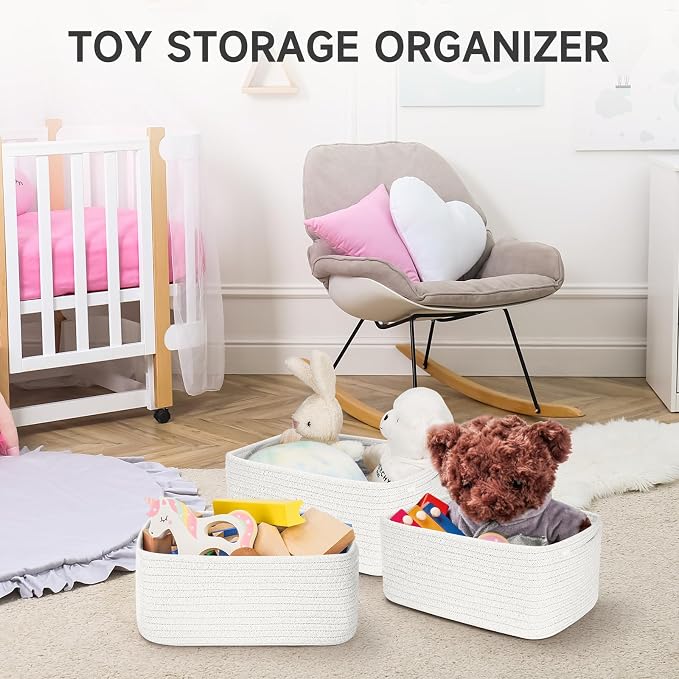 3 Pack Small Storage Baskets for Organizing, 11.8×7.8×5.1", Cotton Rope Basket - Image 6