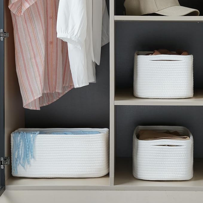 3 Pack Small Storage Baskets for Organizing, 11.8×7.8×5.1", Cotton Rope Basket - Image 3