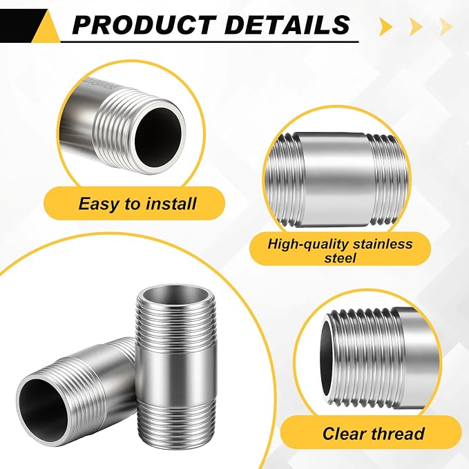 4 Pcs 304 Stainless Steel Pipe Fittings 3/4" NPT x 3/4" NPT Male Threaded 2" - Image 3