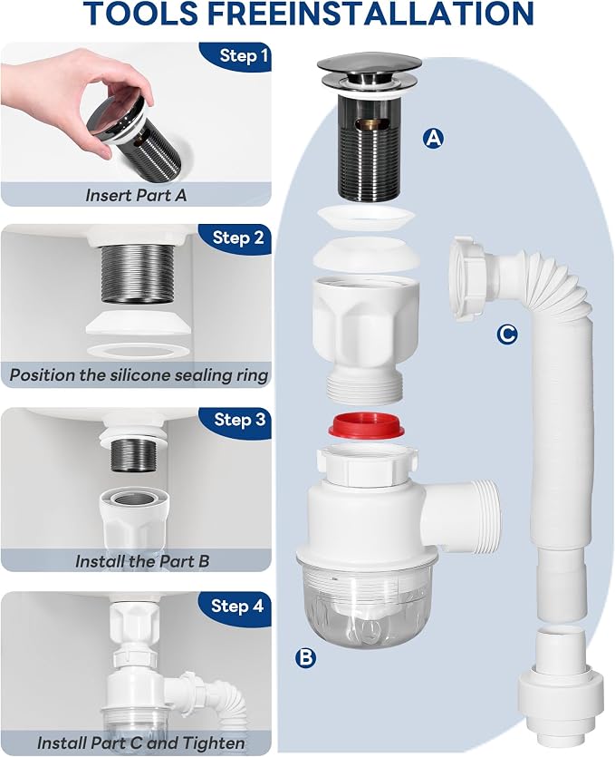 BOTEMY 1 1/2" Bathroom Sink Drain Kit - Image 4