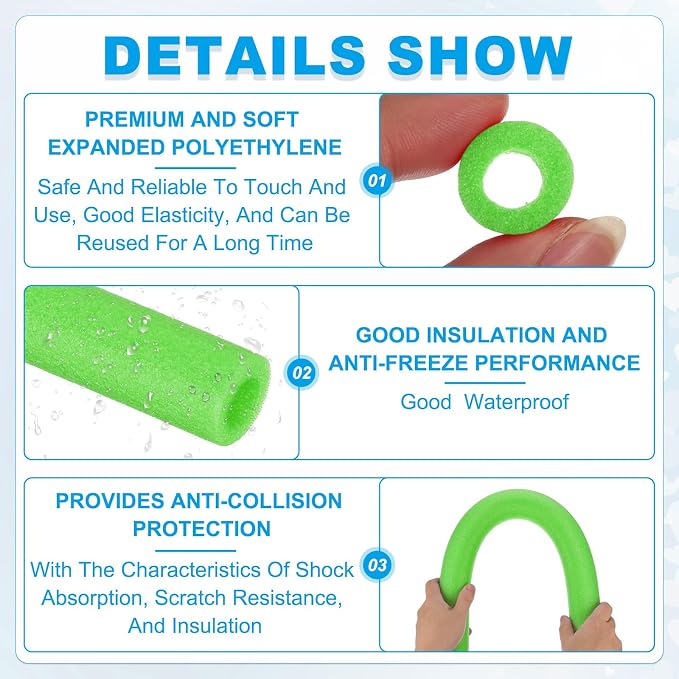 PATIKIL Pipe Insulation Foam Tube 3/8" x 3.3FT x 13/16" Green 2 Pcs | Heat - Image 3