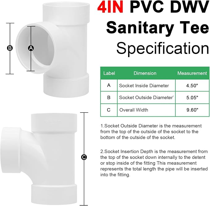4IN PVC DWV Sanitary Tee 3-Way PVC Pipe Fittings Adapter Furniture Build Grade - Image 2