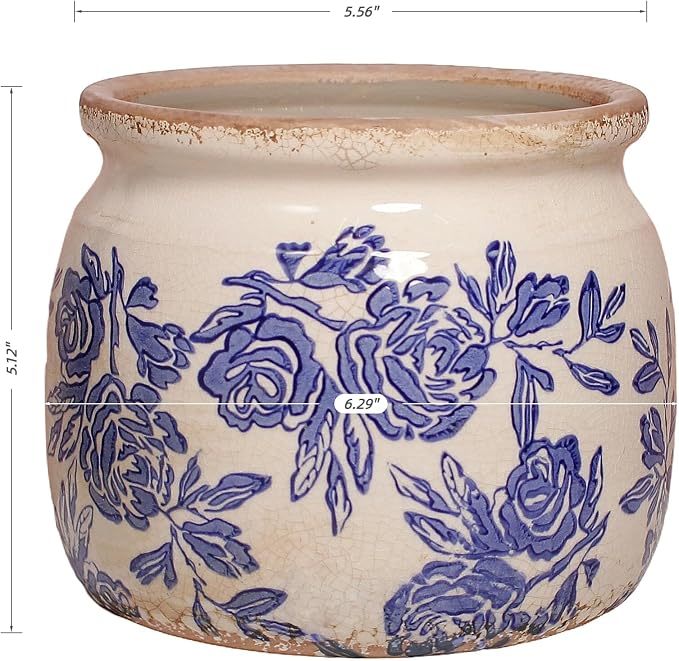Chinoiserie Ceramic Plant Pot for Garden Decor, 6.3in Rustic Farmhouse Planter - Image 3