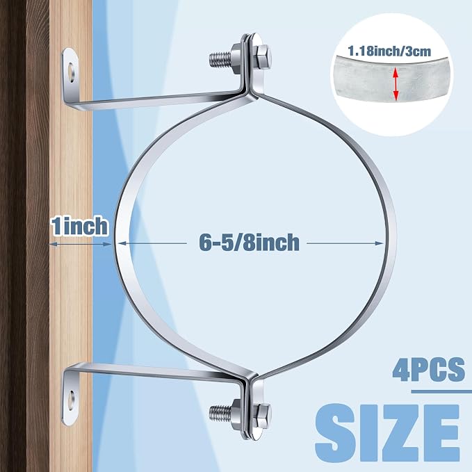 4 Pcs 6 Inch B Vent Wall Straps, Round Pipe Split Ring Hangers | Galvanized - Image 2