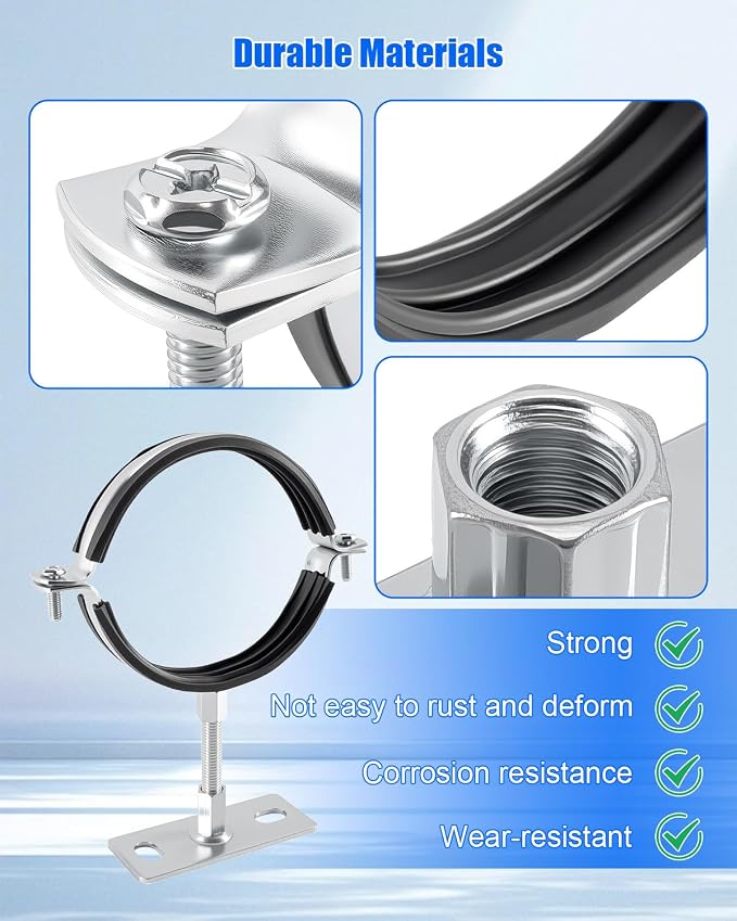 2 Pcs 4 Inch Pipe Bracket, Adjustable Split Ring Hanger Vent Wall Strap Kit | - Image 4
