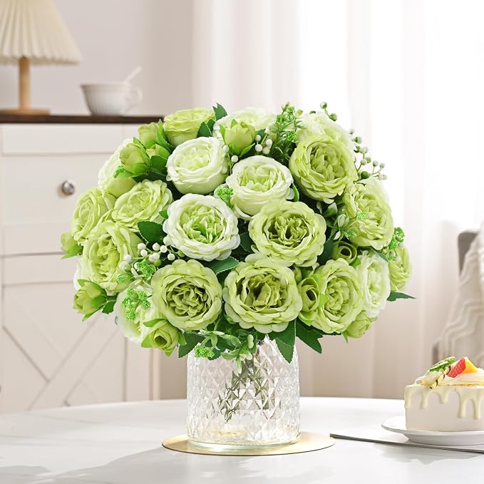 4 Packs Peonies Artificial Flowers, Mixed Green Silk Artificial Peonies | Fake - Image 7