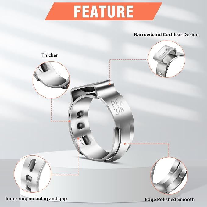 60pcs 3/8 pex crimp rings for PEX Tubing Pipe Fitting Connections | 304 - Image 3