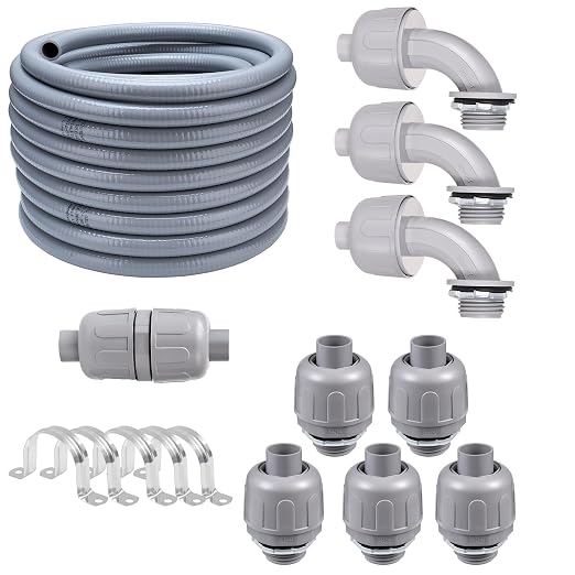 25FT 1/2" NPT PVC Liquid Tight Conduit Kit UL 5 Straight 3 Angle Connector | UV by Aandxmok