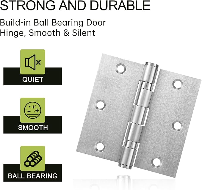 3 Pack Door Hinges 3.5 x 3.5 Inches, Heavy Duty Stainless Steel Ball Bearing - Image 4