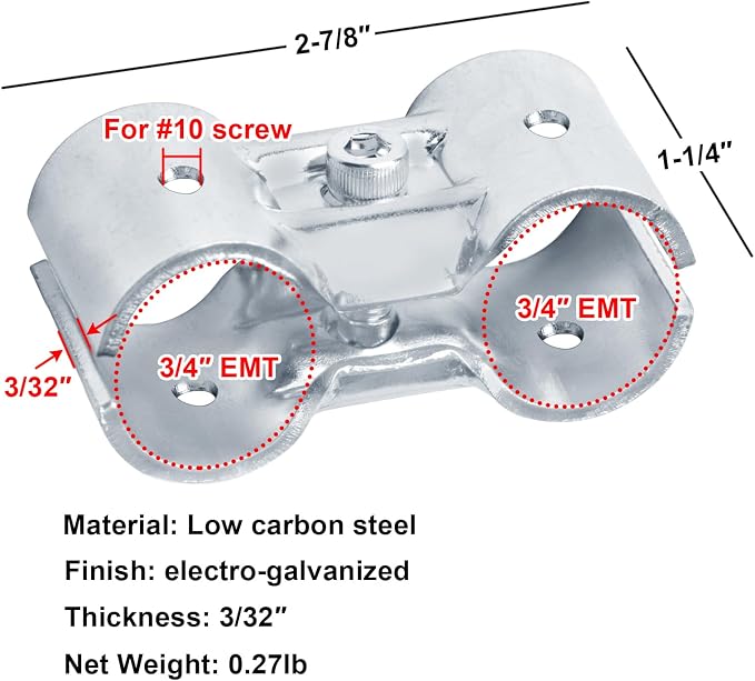 8 Sets Double Port Parallel Pipe Clamp Connectors, Fits 3/4" EMT Directly | - Image 3