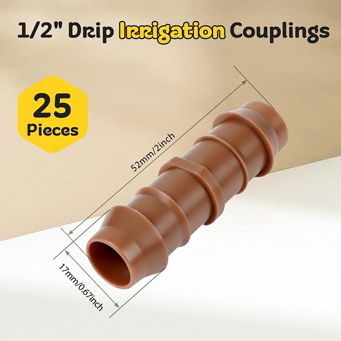 1/2" Drip Irrigation Barbed Coupling Fitting, 25 Pack Drip Irrigation Coupler - Image 2